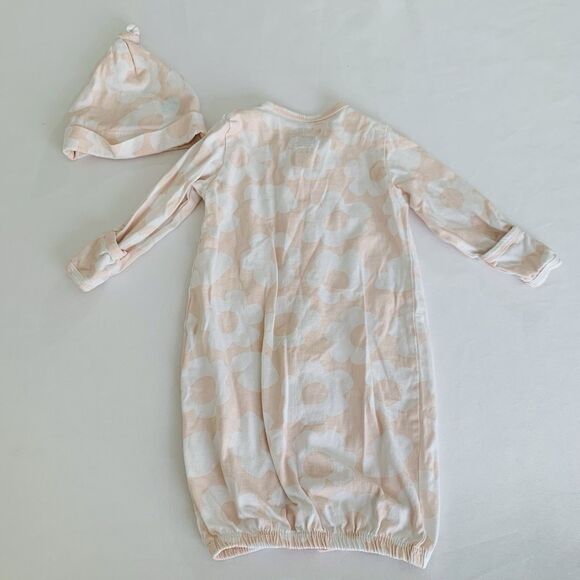 Mighty Goods Baby Girl Sleeper Gown Hat Newborn Foldable Cuff Pastel Pink Floral - Picture 2 of 8